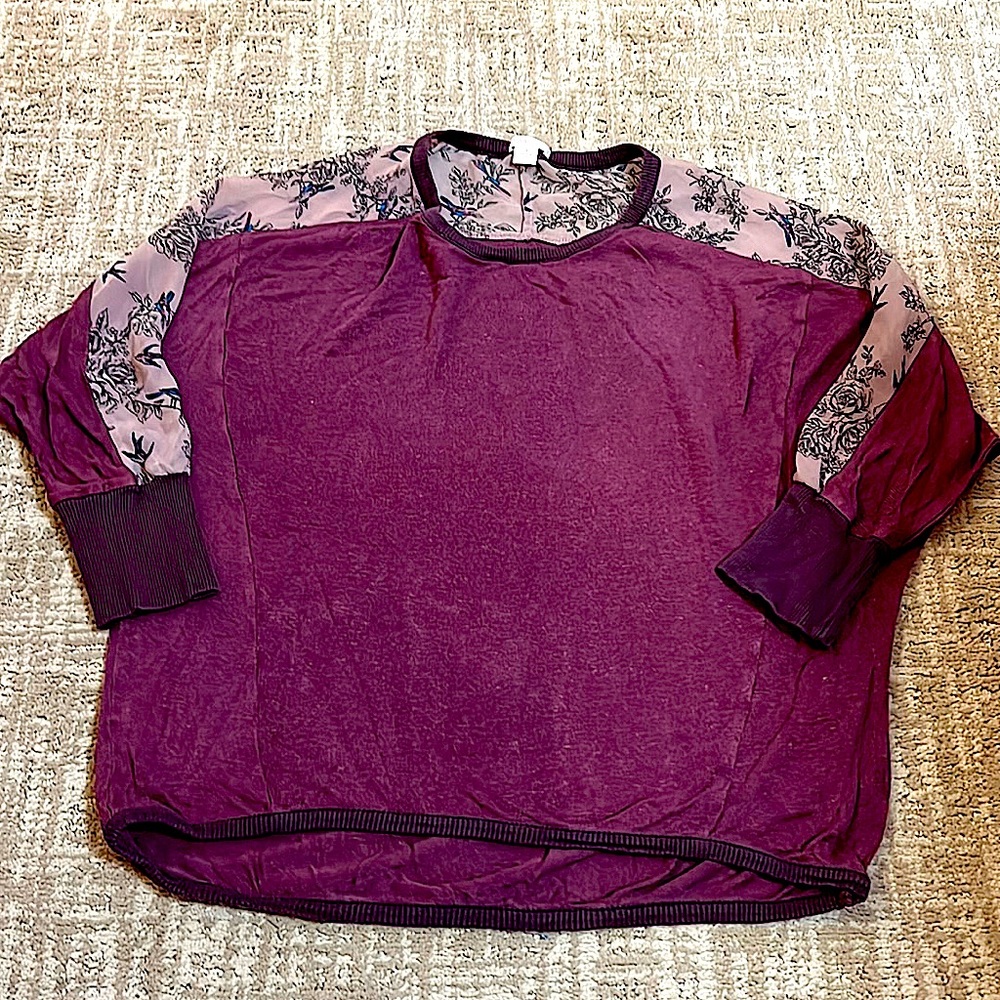 3/4 sleeve cotton shirt with inset